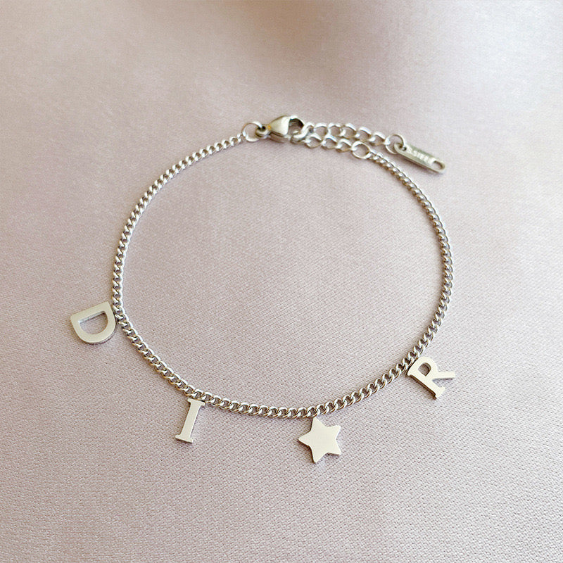 Letter Charm Bracelet Silver
