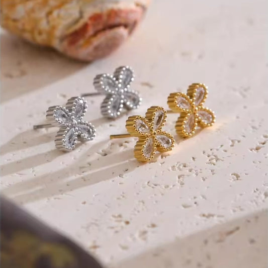 Bling Cubic Zirconia Flower Small Stud Earring