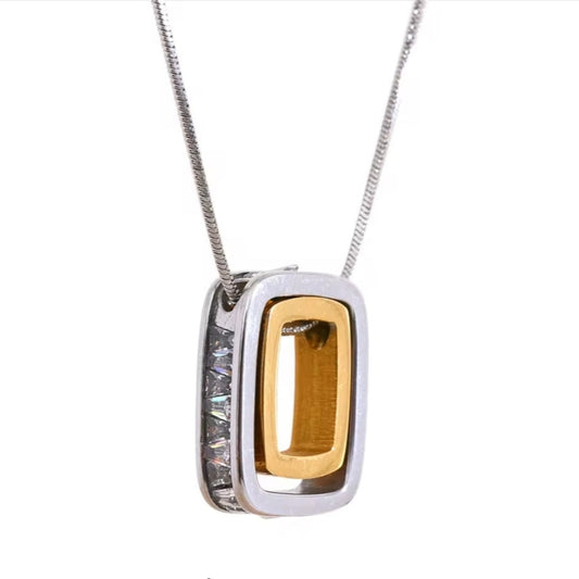 Square Hollow Double Layered Overlay Pendant Necklace