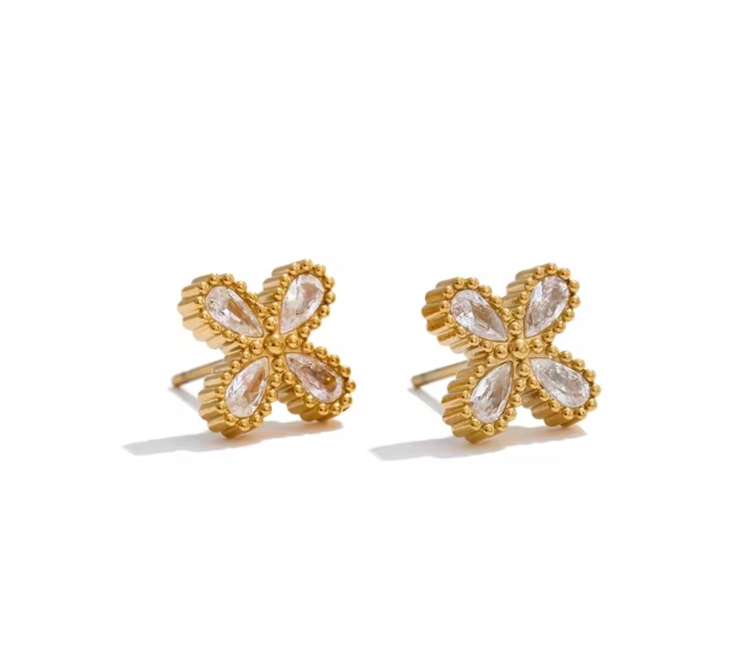 Bling Cubic Zirconia Flower Small Stud Earring