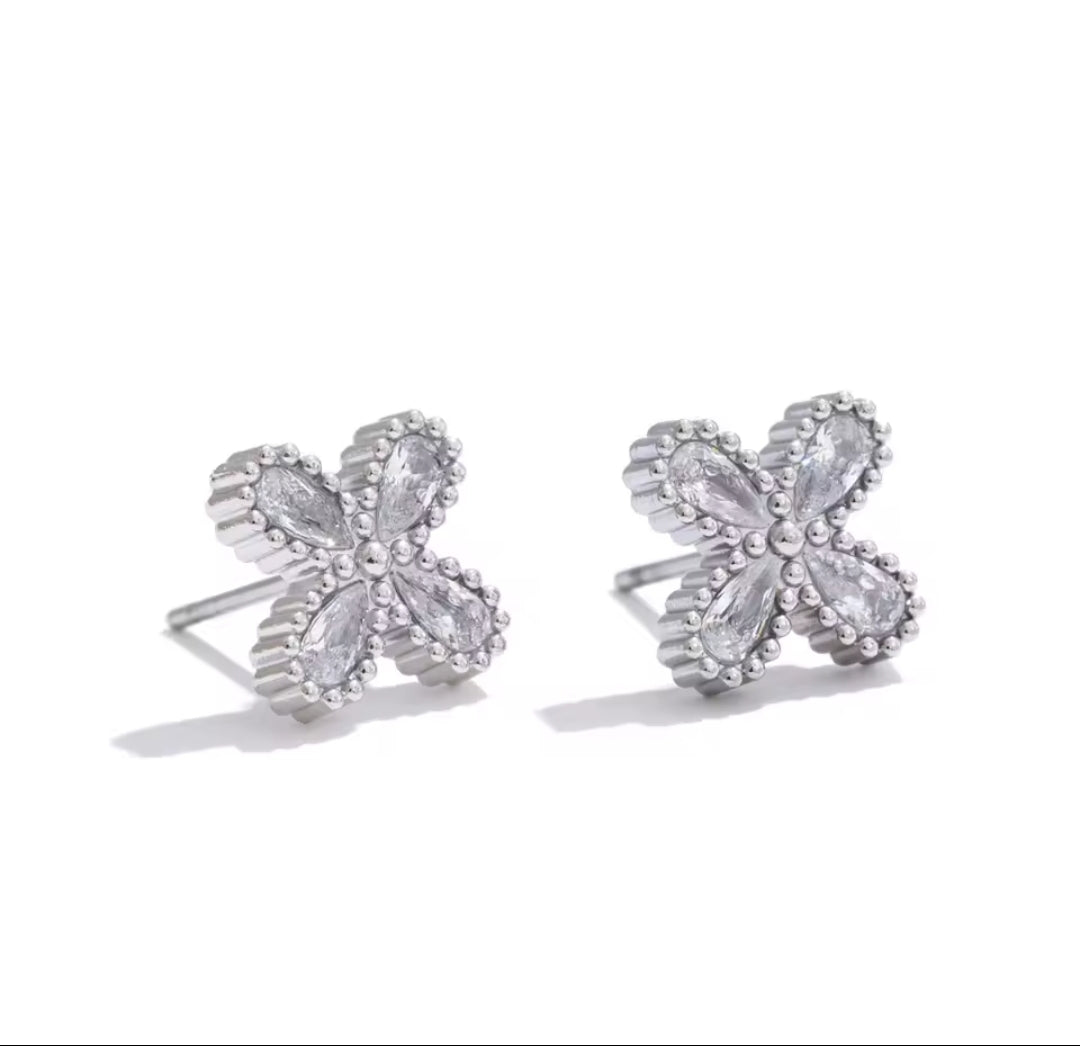 Bling Cubic Zirconia Flower Small Stud Earring