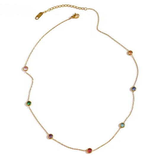 Chain Necklace Delicate Colorful Cubic Zirconia Collar